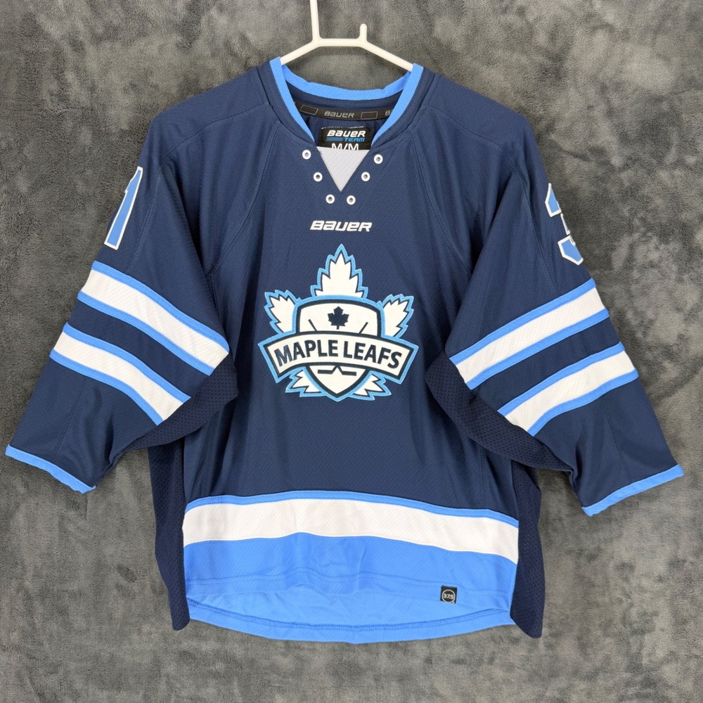 Bauer Team Hockey Jersey Youth Medium Navy Blue Maple‎ Leafs Johnson 31 09J-29H